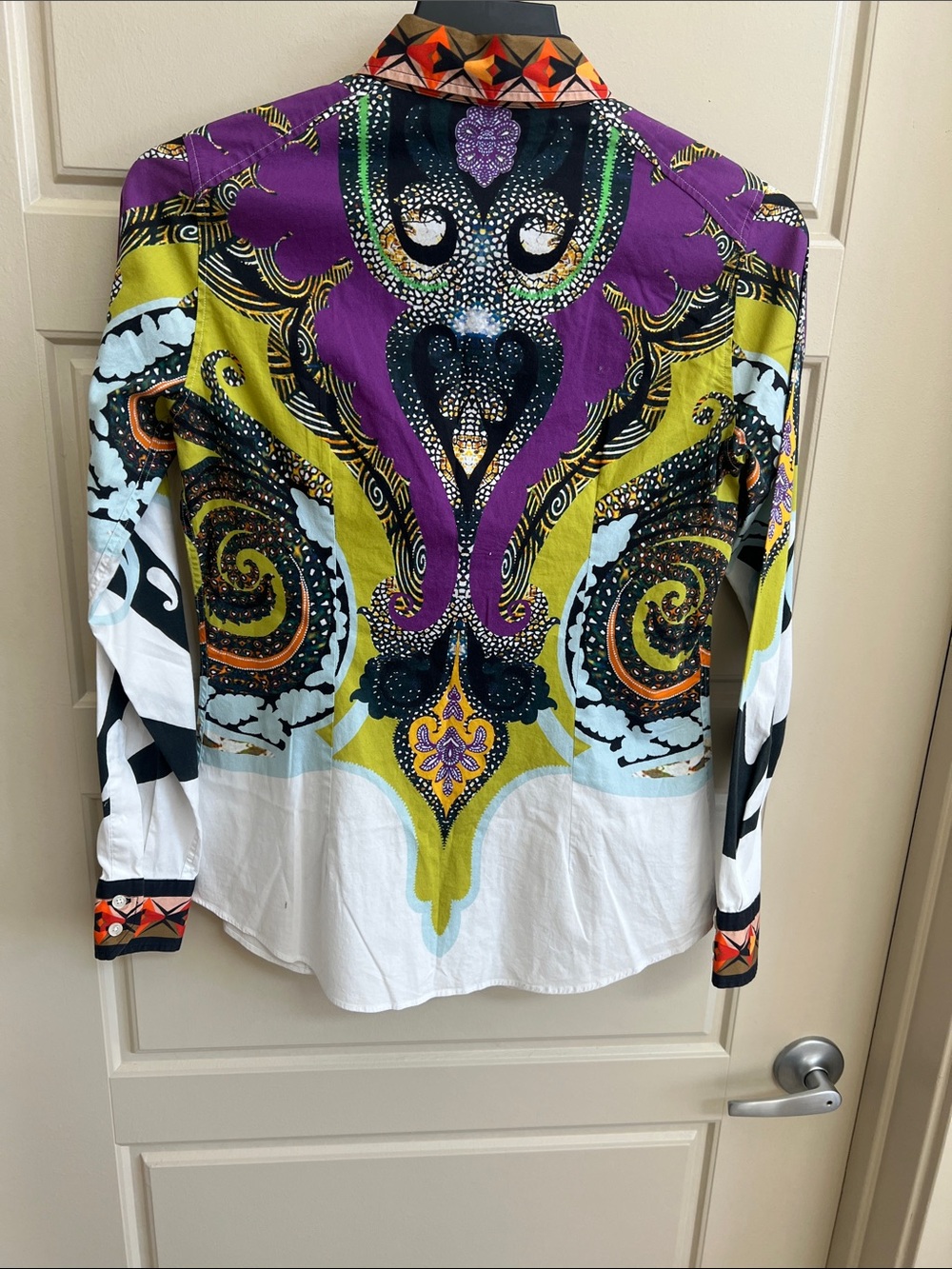 ETRO Patterned Long Sleeve Button-Up top vtg Cotton Purple | Size: M | US6, IT42 - Picture 4 of 7